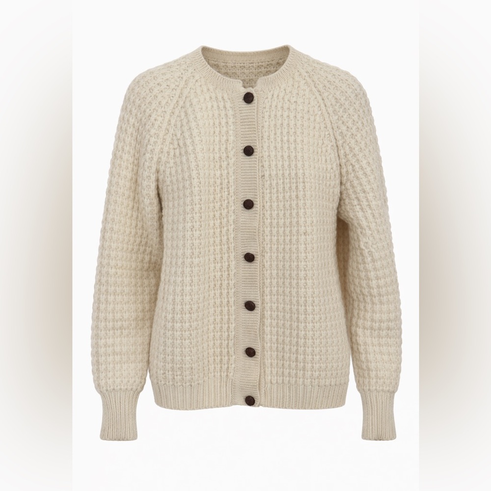 Vintage 100% Wool Chunky Knit Cardigan Cream Fisherman Sweater WPL 13436 Size 40